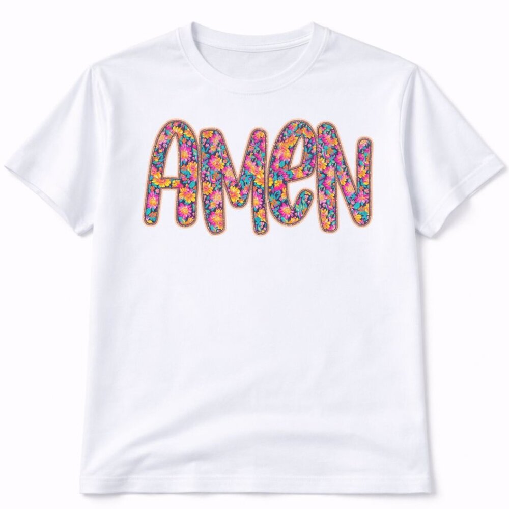 Amen Floral Western Graphic T Shirt Trendy Boutique Style Tee Womens Gift White